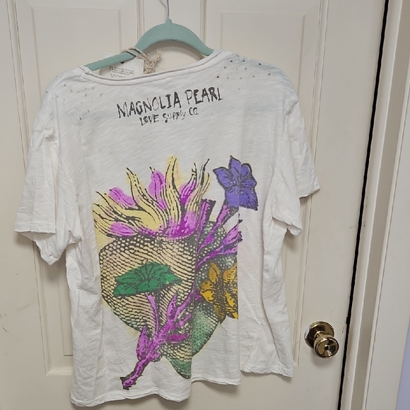 Magnolia Pearl White and Orange Short Sleeve Tee with Love Graphic - Picture 3 of 5